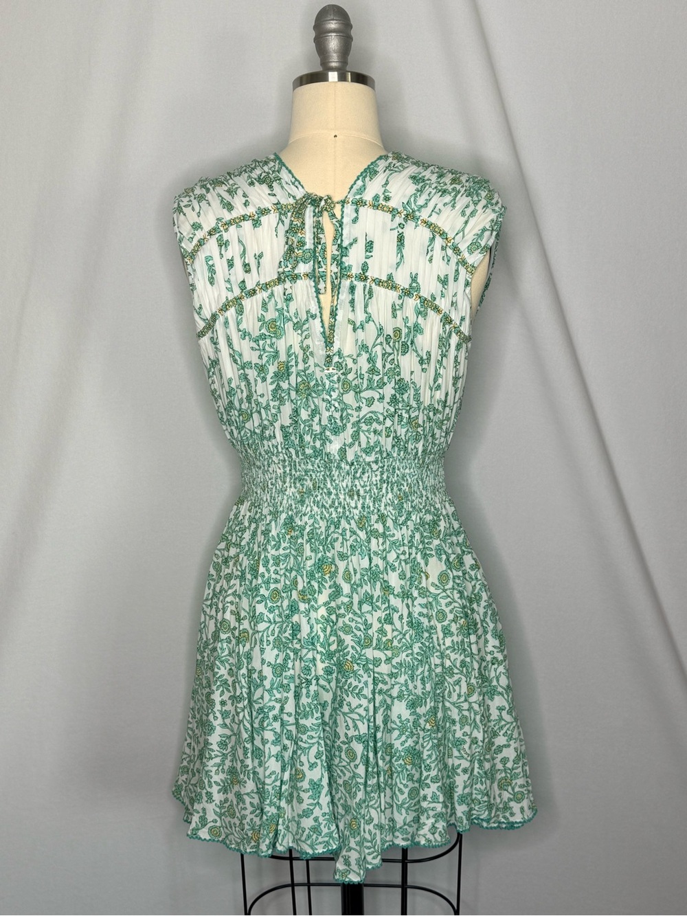 Poupette St Barth M Green Floral Boho Mini Dress Deep V - Picture 5 of 13